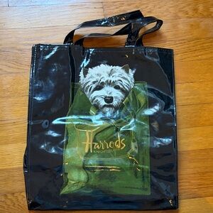 Harrods Black and Green Shiny Dog Tote